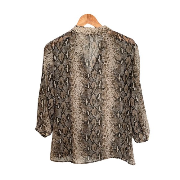 Banana Republic Blouse Women Small Sheer Snake Python Print Brown Black - Picture 4 of 15